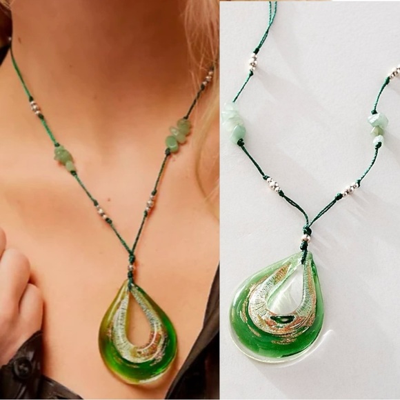 Free People Get Lost Cord Pendant Necklace in Green Gold NEW Bohemian Choker - Picture 10 of 10